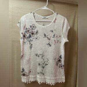 Via Vitale Made in Italy Floral Crochet Hem Blouse | Size M